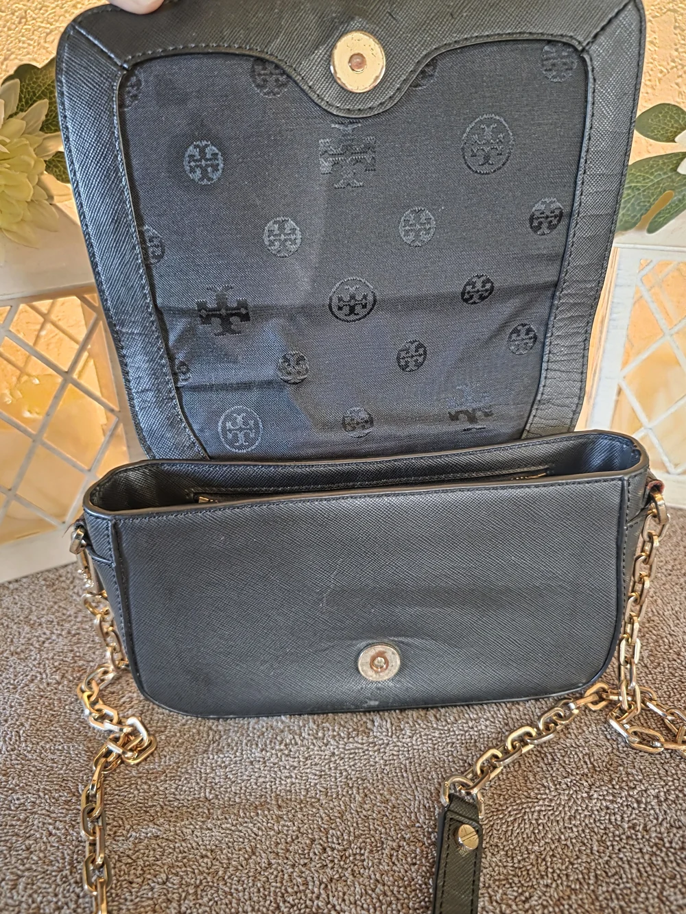 Tory Burch Black Leather Chain-Accent Crossbody